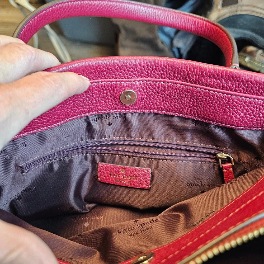 Kate Spade New York Satchel Burgundy Pebbled Leather Triple Compartment Handbag